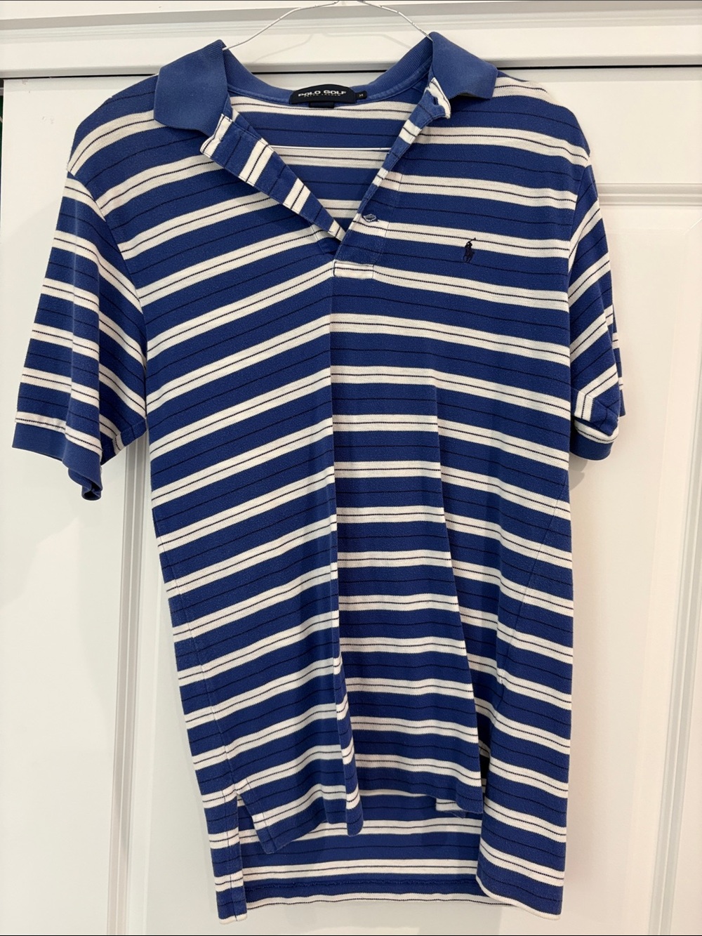 Striped Blue & White Polo Shirt - Classic Men's Short Sleeve